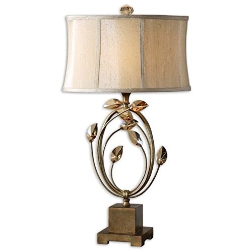 Bowery Hill Modern Burnished Gold Metal Accented Table Lamp - Stylish Home Office & Bedroom Lighting Decor for Living Room, Study, or Nightstand