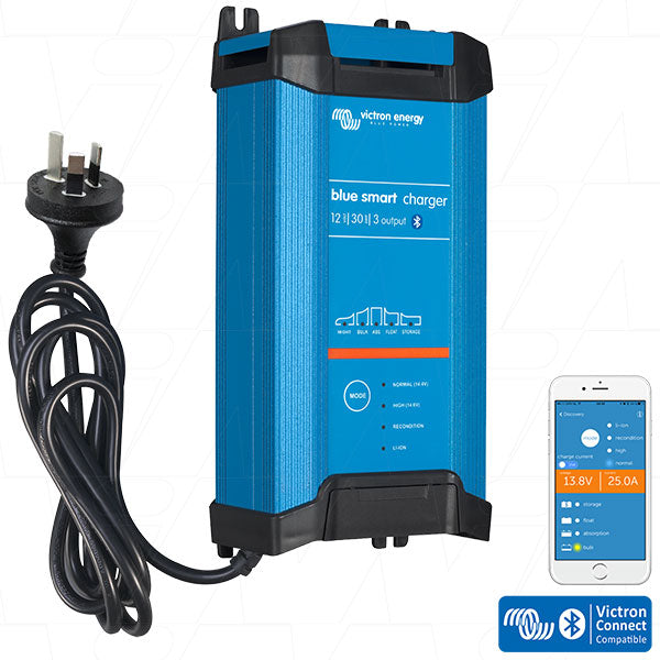 Blue Smart IP22 SLA/LiFePO4 Battery Charger 12V 30A with Triple Output & Cooling Fan - BPC123048012 (AU/NZ Plug) - Perfect for Marine, RV, Solar & Off-Grid Power Systems