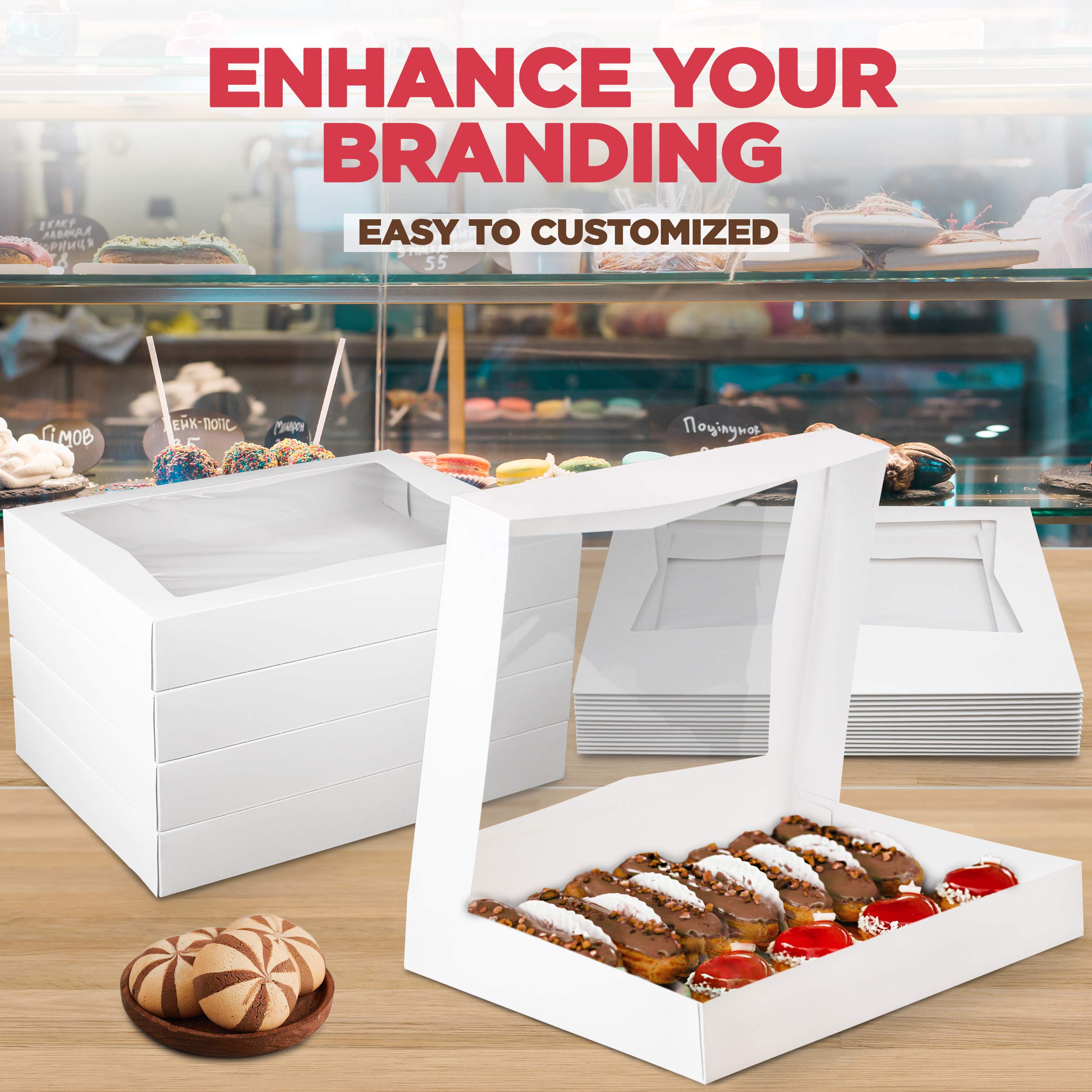 100 Pack 16x12x2.25 Inch White Bakery Boxes with Window - Perfect for 12 Donuts, Auto-Popup Cardboard Gift Packaging, Baking Containers for Cookies, Brownies, Pastries & Bread - Ideal for Bakeries, Cafes, Catering & Home Baking