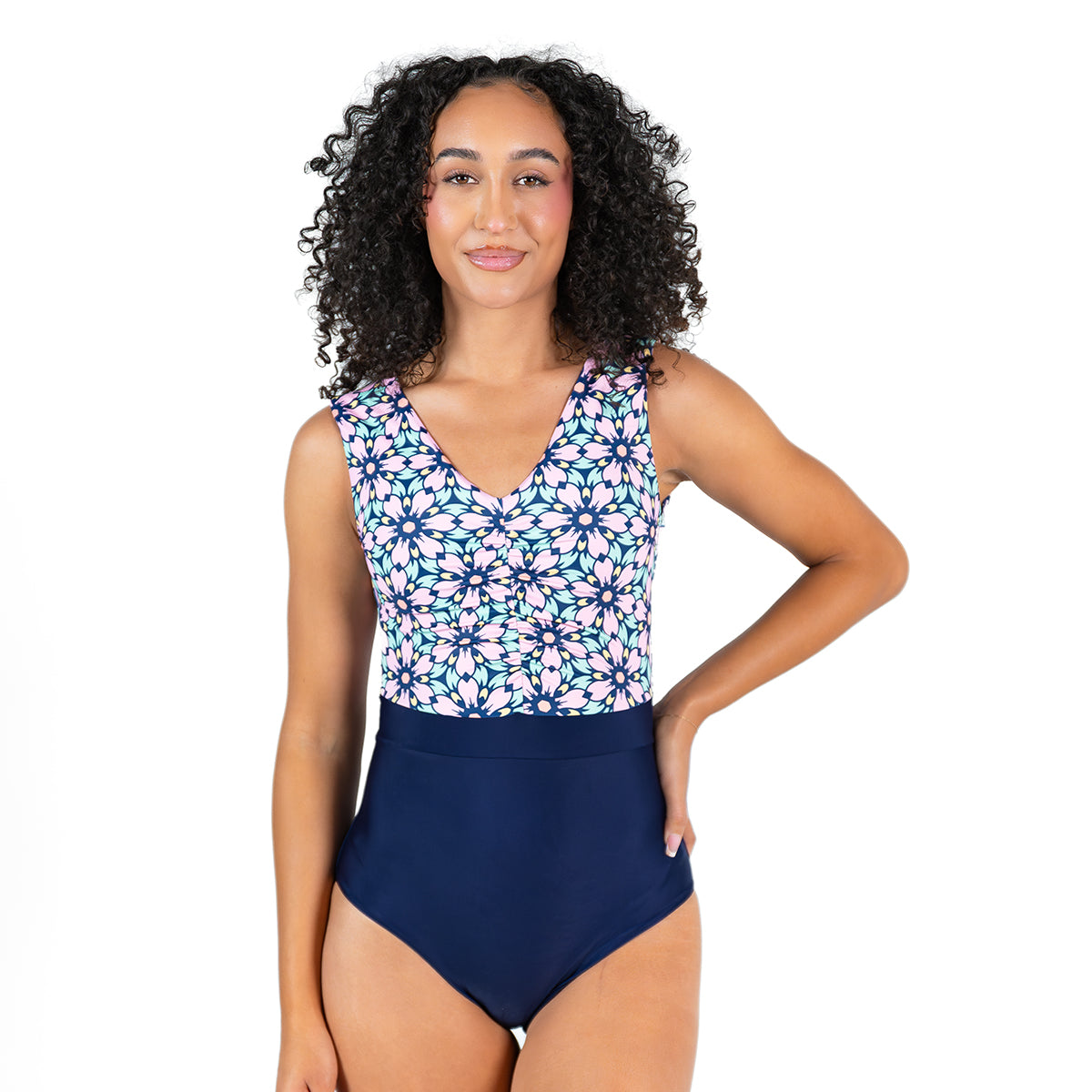 V Neck Gathered One Piece Swimsuit for Women - Sexy High Cut Bathing Suit with Adjustable Straps | Perfect for Beach Vacation, Pool Party & Summer Swimwear
