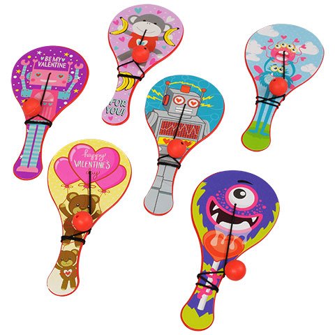 Valentine's Day Mini Paddle Ball Game Set - 12 Pack for Party Favors, Prize Boxes & Goodie Bags - Fun Outdoor & Indoor Activity for Kids, Carnivals & School Events