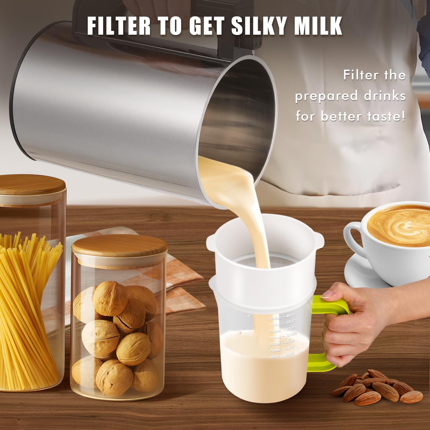 Moongiantgo 1L/35oz Nut Milk Maker - 7-in-1 Automatic Soy Milk Machine with Filter for Almond, Oat & Plant-Based Milk | Homemade Soup, Smoothie & Juice Maker | Self-Cleaning, 110V | Perfect for Vegan Diets, Healthy Breakfast & Kitchen Convenience