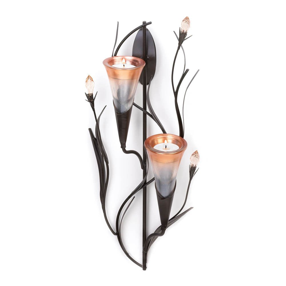 GHP Iron Glass & Acrylic Dawn Lilies Wall Sconce Candle Holder - Vintage Home Decor for Living Room, Bedroom, and Wedding Lighting