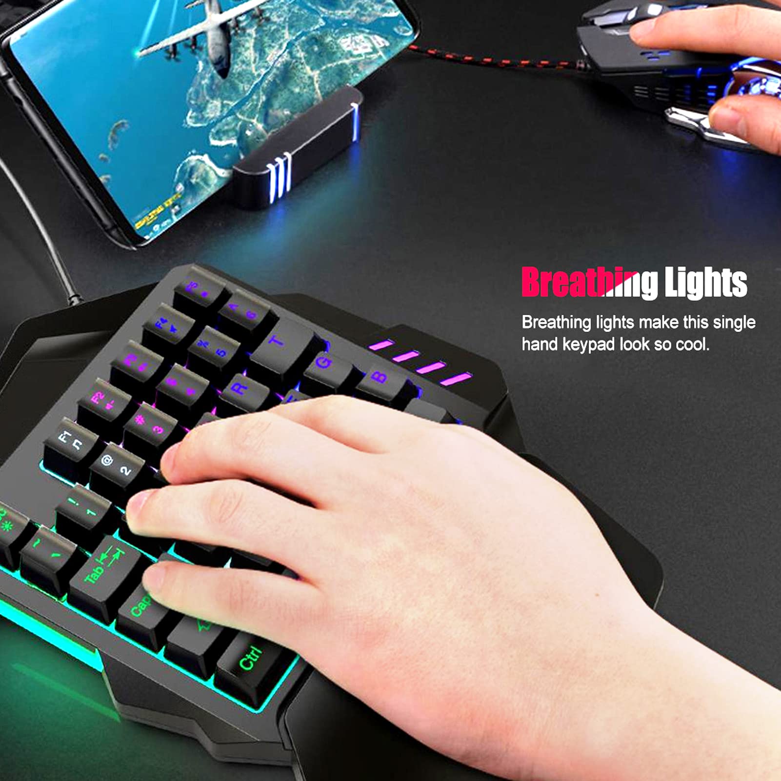 One-Handed Membrane Gaming Keyboard - 35 Keys Mini Keyboard with 5 Multimedia & FN Keys for Left-Handed Gamers | Perfect for FPS, MMO & Office Work