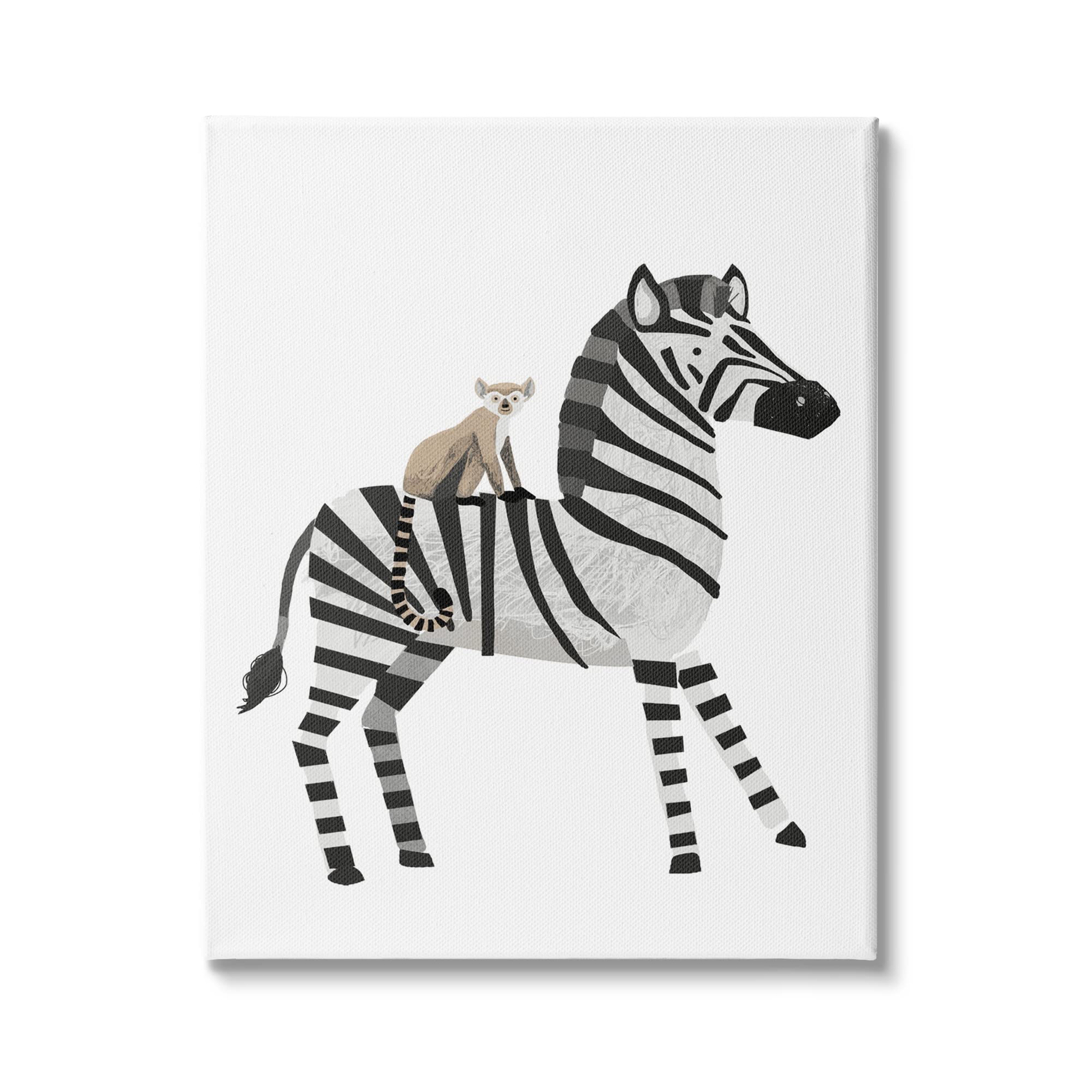 Stupell Industries Cute Lemur on Zebra Kids' Safari Animal Canvas Wall Art - 36