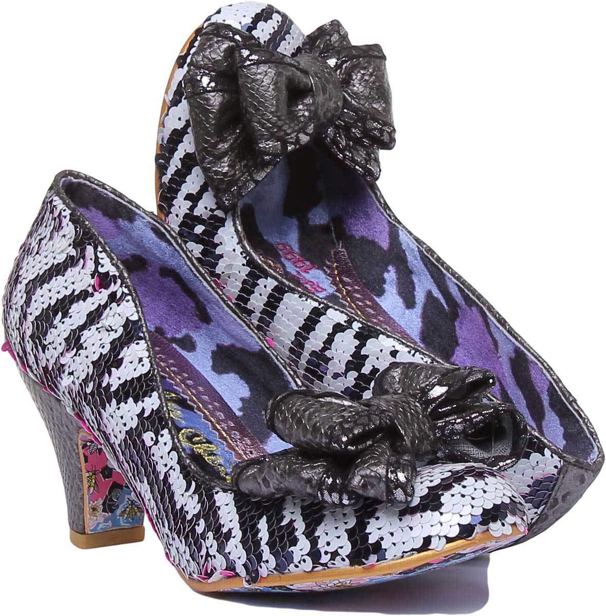 Irregular Choice Lady Banjoe Women's Court Shoes in White & Black - Size 8.0 | Elegant Heels for Work, Parties & Special Occasions