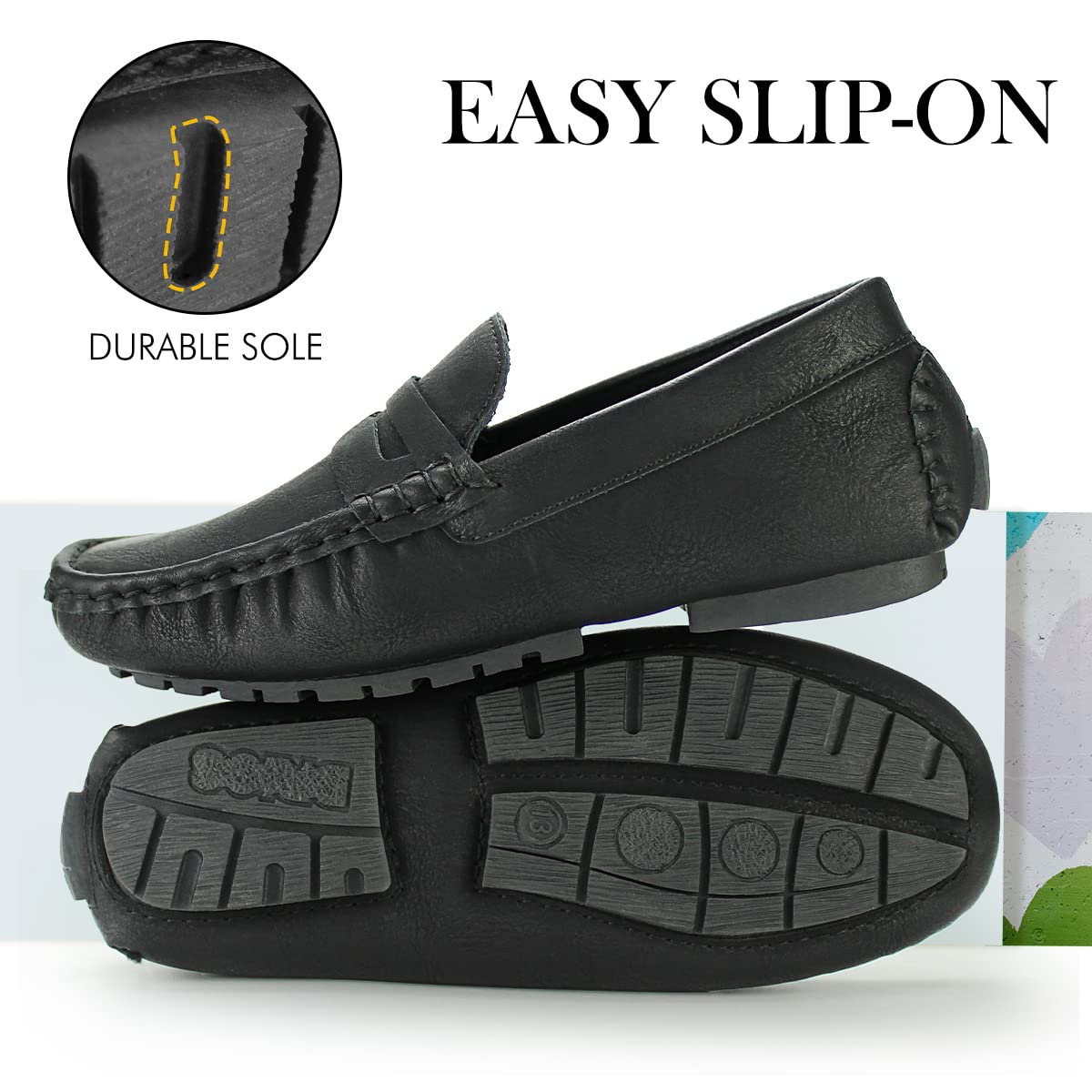 Hawkwell Kids Penny Loafers - Slip-On Casual Dress Shoes for Toddler, Little & Big Kids - Comfortable Moccasin Style for School, Church & Special Occasions