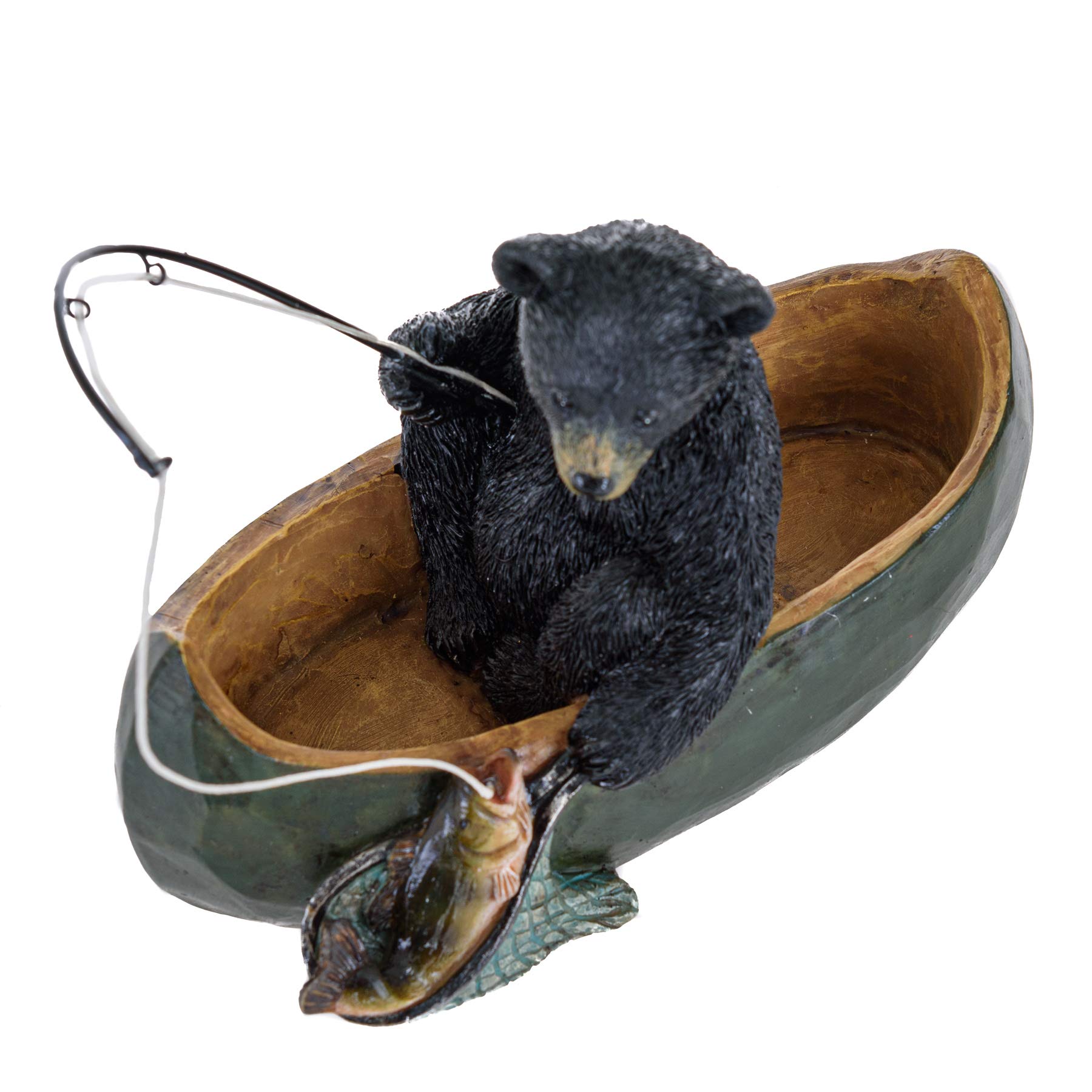 Fishing Canoe Black Bear Salt and Pepper Shakers Set with Holder - Rustic Glass Spice Shakers with Lids - Perfect for Kitchen, Camping, and Cabin Decor