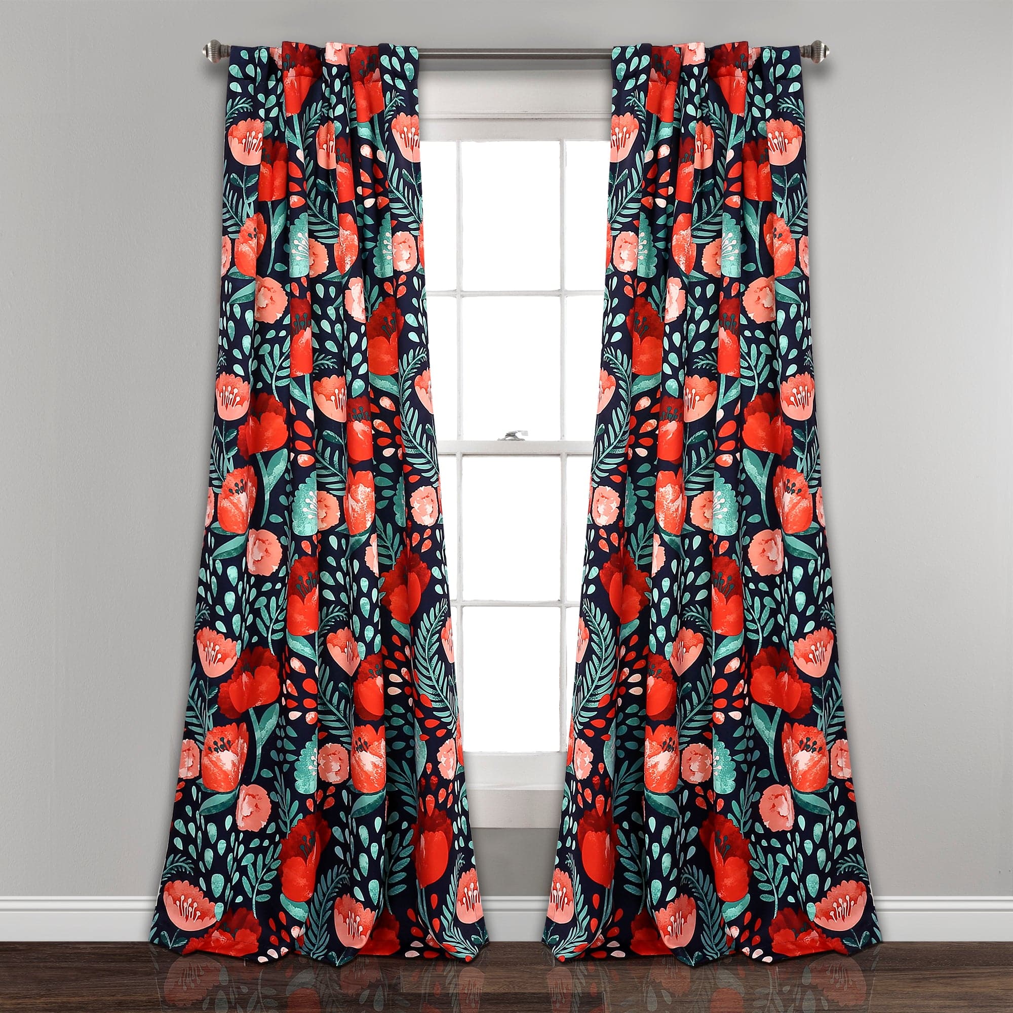 Poppy Garden Light Filtering Window Curtain Panel Set - Floral Sheer Drapes for Living Room & Bedroom - Soft Sunlight & Privacy Protection