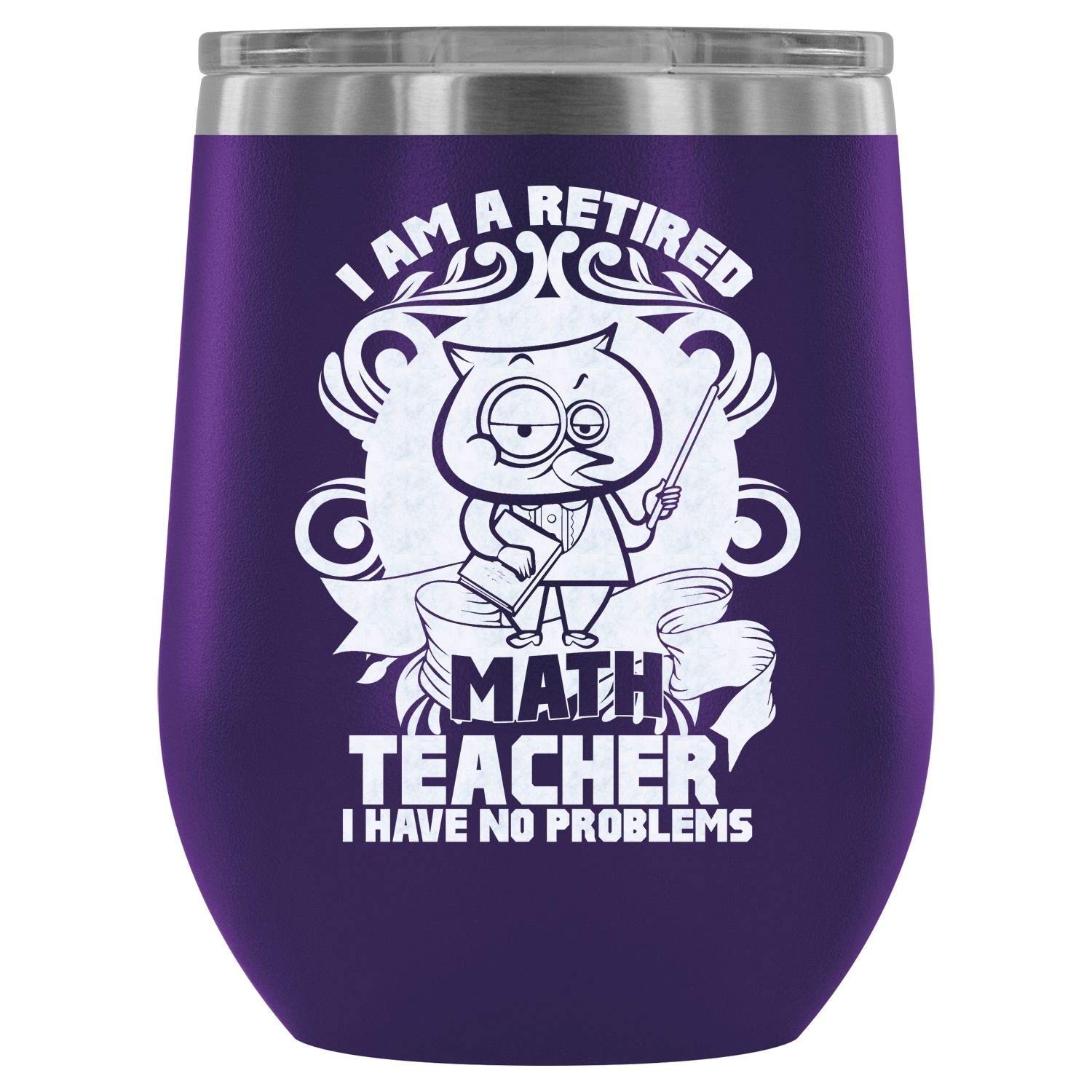 Vacuum Insulated Stainless Steel Stemless Wine Tumbler - 12oz Purple Math Teacher Gift for Retired Educators | Perfect for Classroom Celebrations, Teacher Appreciation & Relaxing at Home