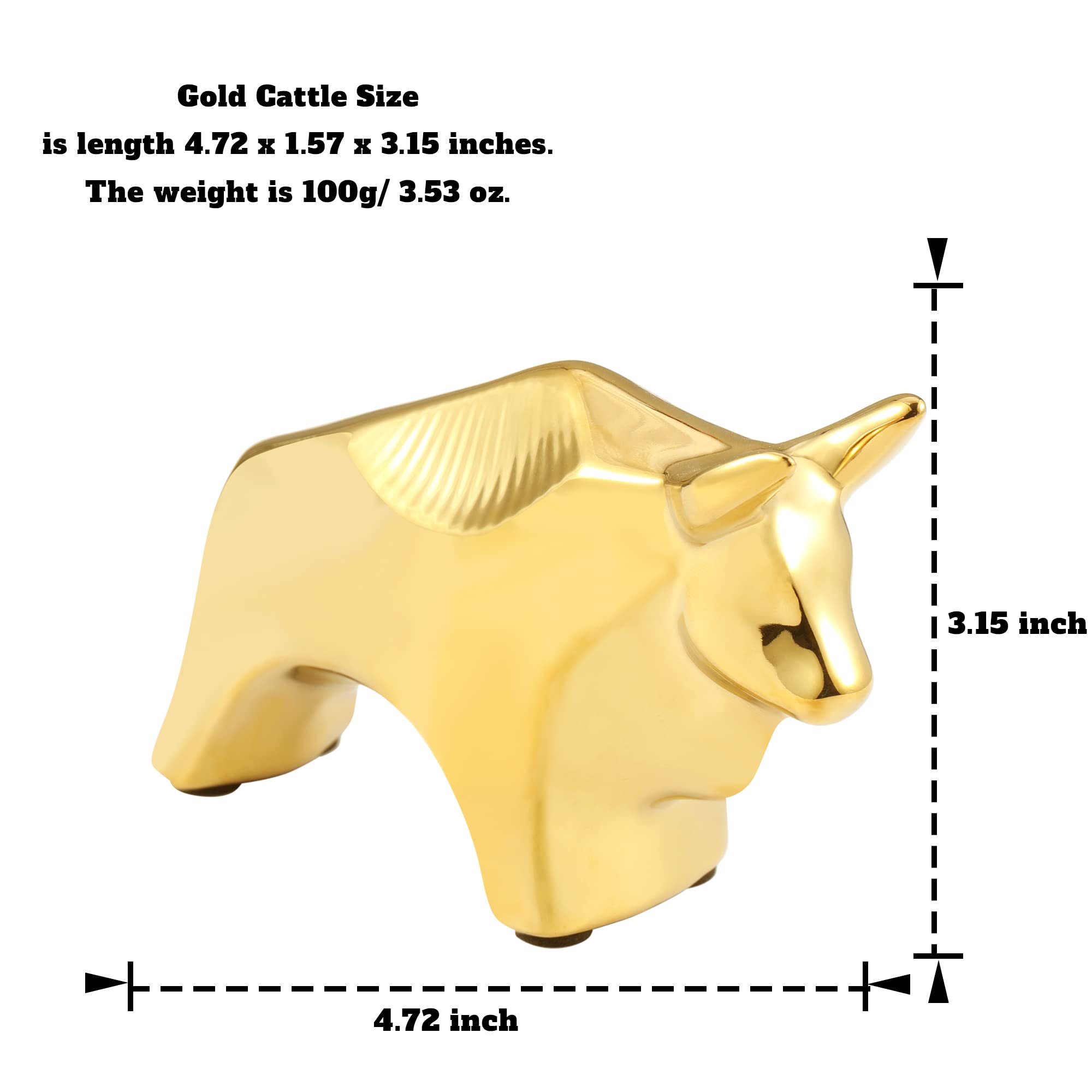 Gold Small Cattle Decor Accents - Modern Ceramic Animal Statues Sculptures for Home & Office | Cute Desktop, Shelf, Table & Cabinet Decor | Perfect for Living Room, Bedroom & TV Stand