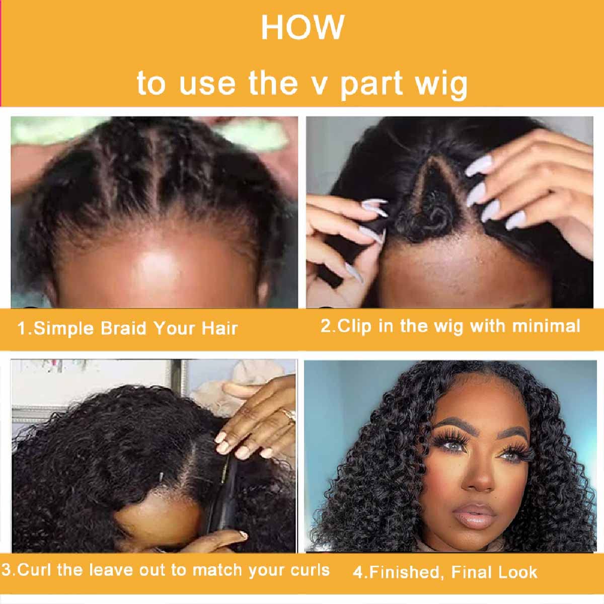 Domiso 30 Inch V Part Human Hair Wig for Black Women - 100% Virgin Kinky Curly Glueless U Part Wig | 180% Density Natural Color | No Glue Minimal Leave Out Wear & Go | Perfect for Daily Wear, Parties & Protective Styling