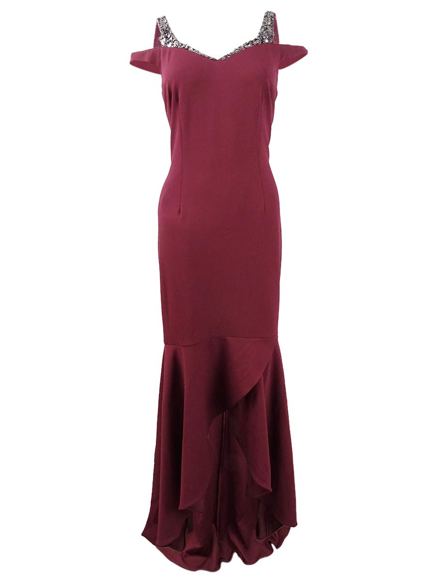 Adrianna Papell Women's Embellished Cutout Mermaid Gown - Formal Evening Dress Size 6 in Garnet Red for Prom, Wedding & Black Tie Events