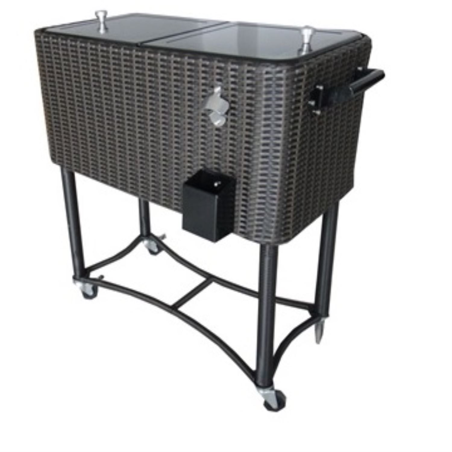 80QT Rolling Wicker Patio Cooler with Wheels - Large Insulated Outdoor Picnic Cooler for Beach, Camping, BBQ, and Tailgating Parties