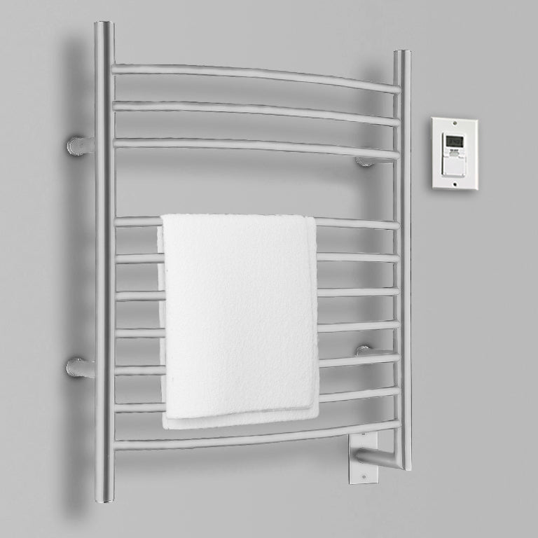 Ancona Comfort 10 Bar Hardwired Wall Mount Towel Warmer with Timer - Brushed Stainless Steel Bathroom Heater for Spa, Luxury Home & Hotel Use