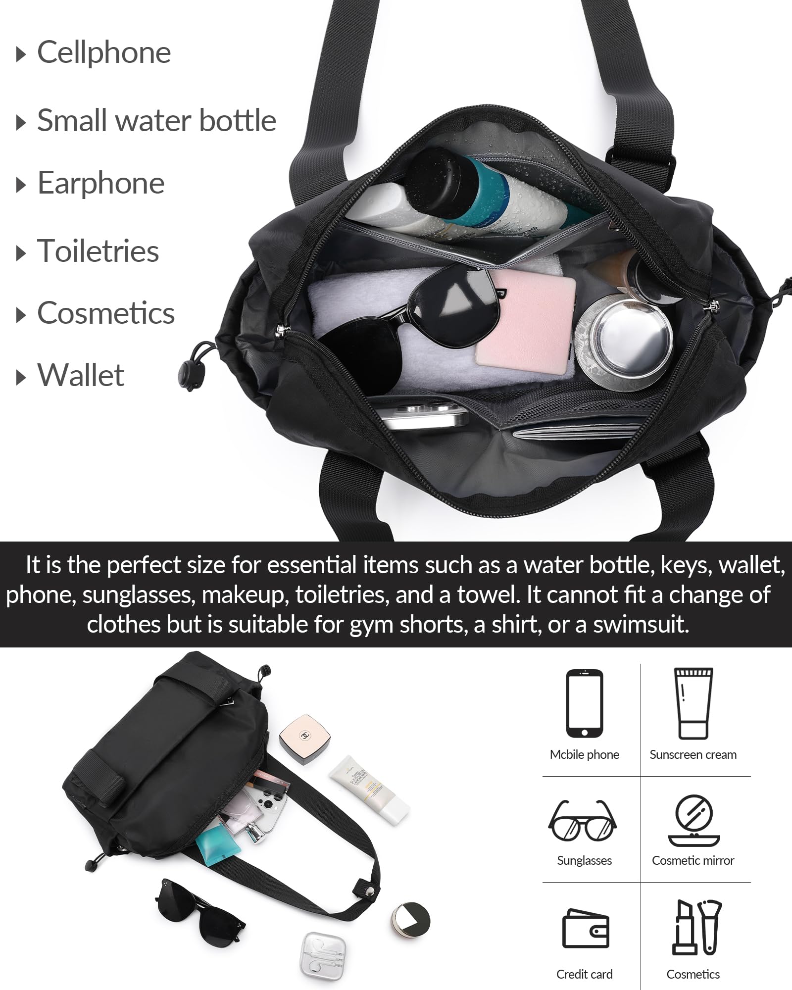 Small Gym Bag for Women - Mini Duffle Bag with Wet Compartment | Lightweight Waterproof Sports Tote for Workout, Travel & Yoga | Perfect for Gym, Swimming & Fitness Activities (Black)