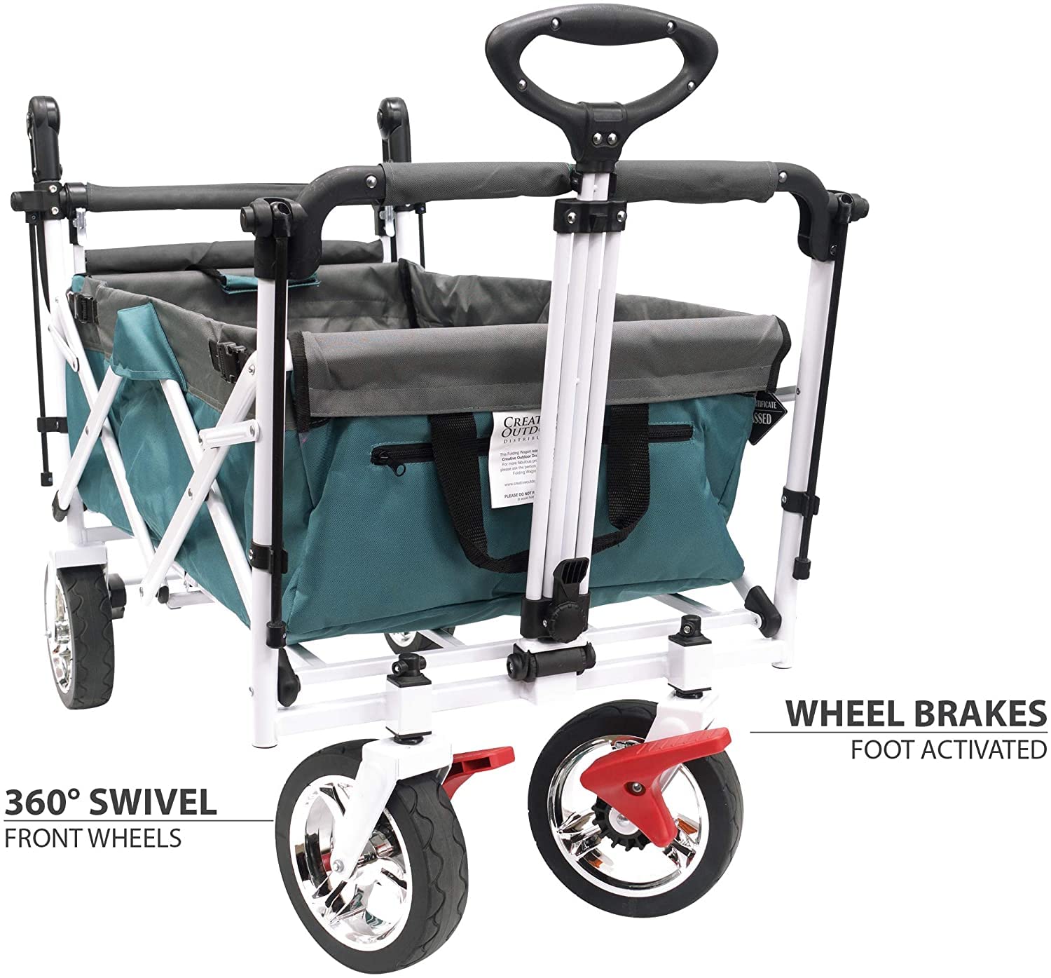 **Premium Outdoor Wagon for Kids - Push & Pull Double Stroller with Removable Canopy & Seat Belts, Foldable Garden Cart, Adjustable Handle - Perfect for Beach, Park, Camping & Shopping (Teal)**