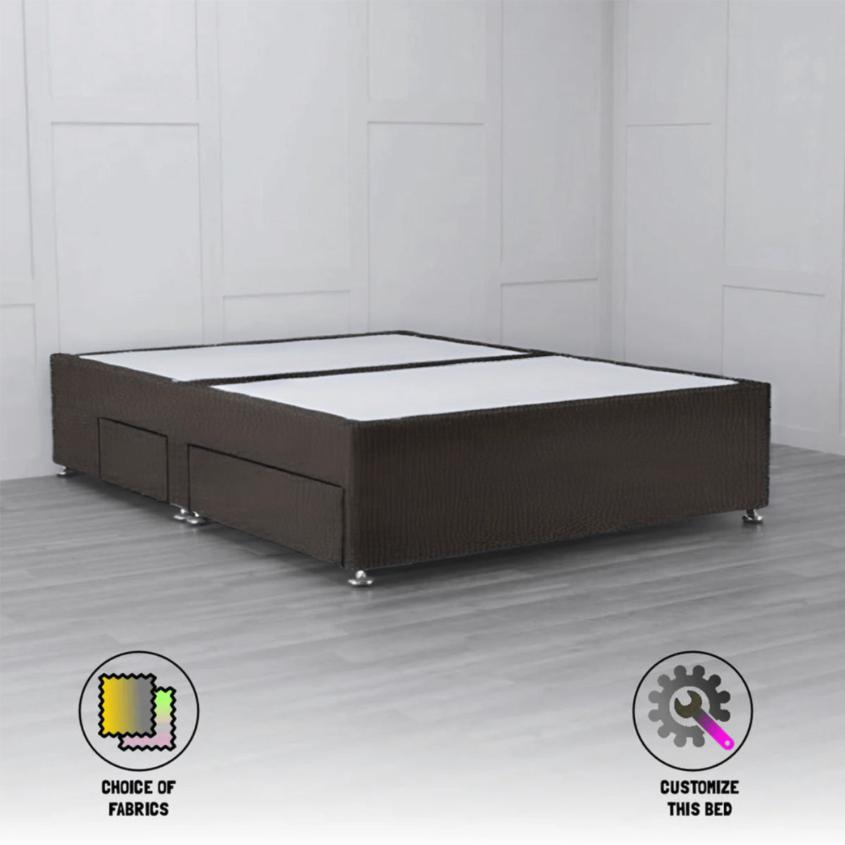 4 Drawer Padded Divan Bed Base with Storage - Queen Size Bed Frame for Small Spaces - Perfect for Apartments, Dorms & Guest Rooms