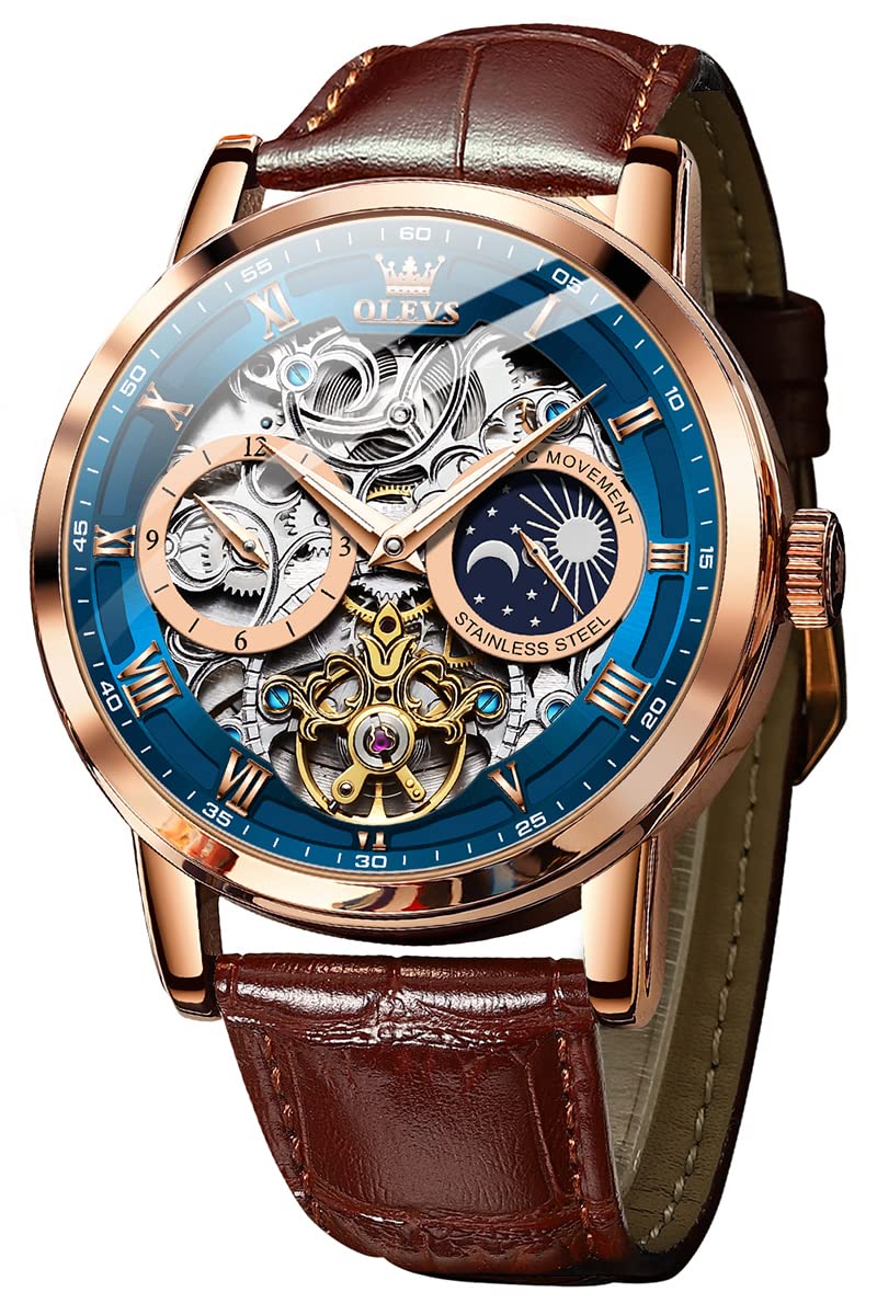 OLEVS Men's Automatic Self-Winding Watch - Luxury Skeleton Starry Sky Design with Diamond Accents, Waterproof & Luminous - Perfect for Business, Formal Events & Nighttime Visibility