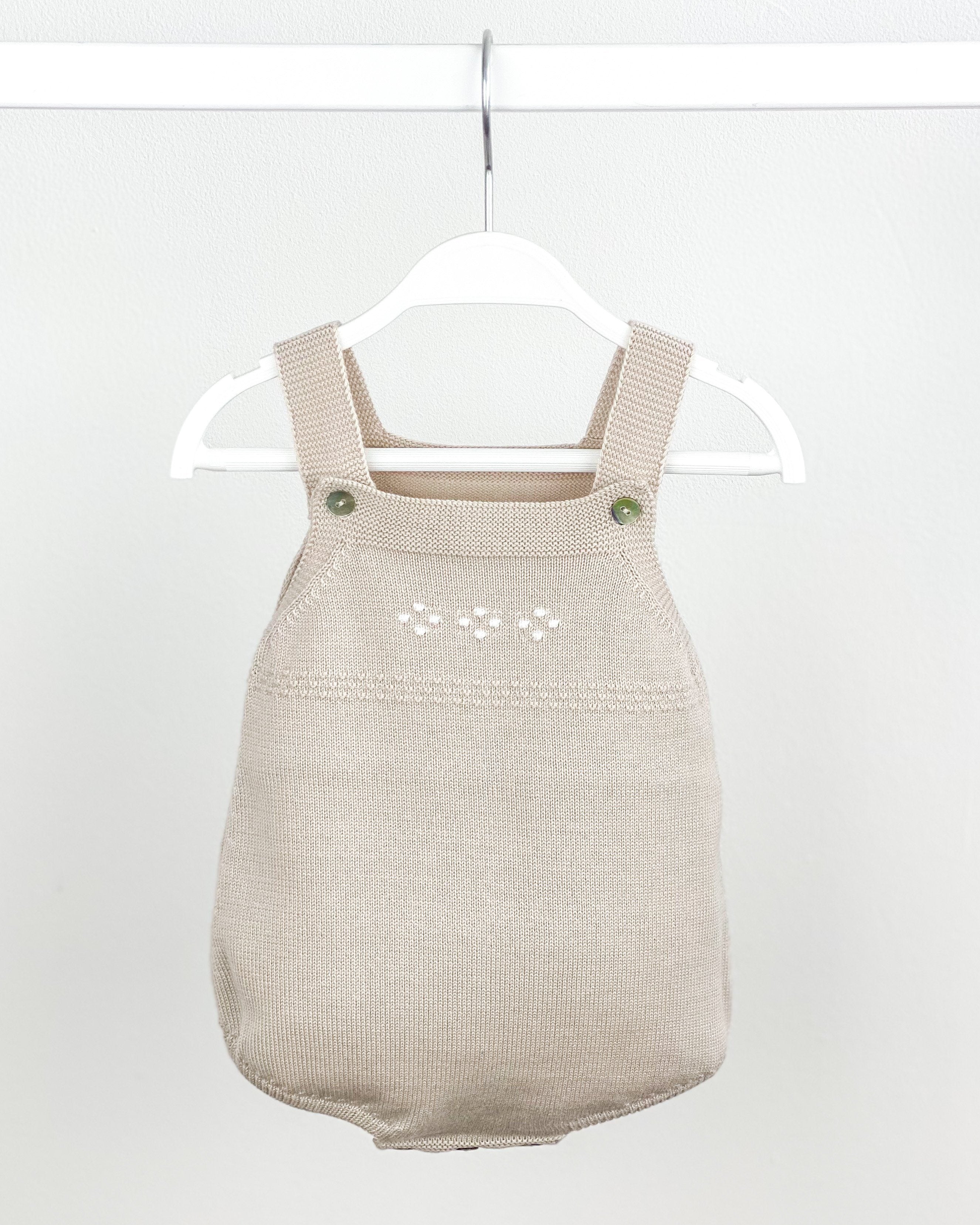 Classic Knitted Dungaree Romper for Women - Soft Stone Color Jumpsuit, Comfortable & Stylish One-Piece Outfit for Casual Wear, Maternity, or Loungewear