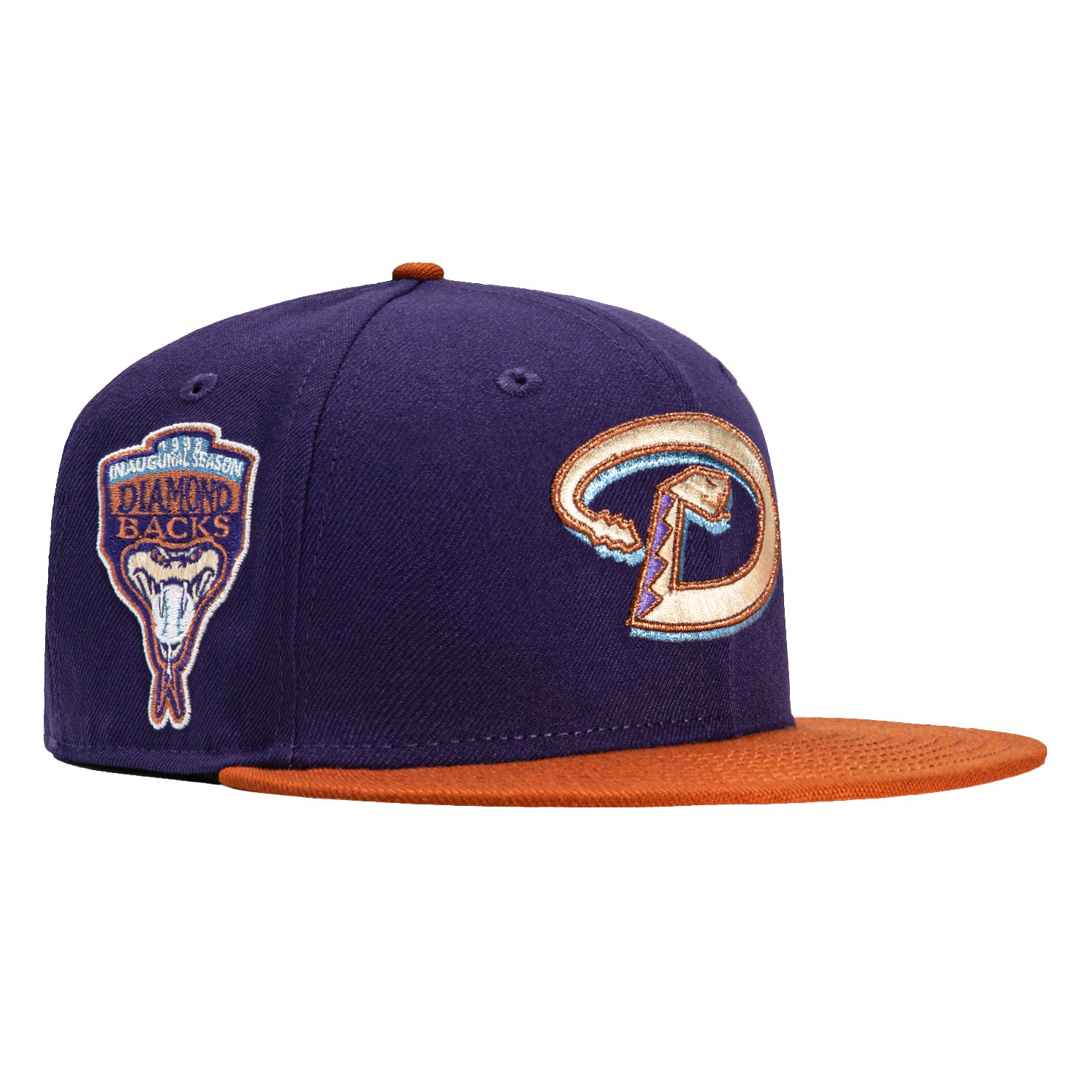 New Era 59Fifty Arizona Diamondbacks MLB Baseball Cap with Inaugural Patch - Purple, Burnt Orange & Metallic Copper | Official Licensed Hat for Fans & Collectors | Perfect for Games, Gifts & Sports Fashion