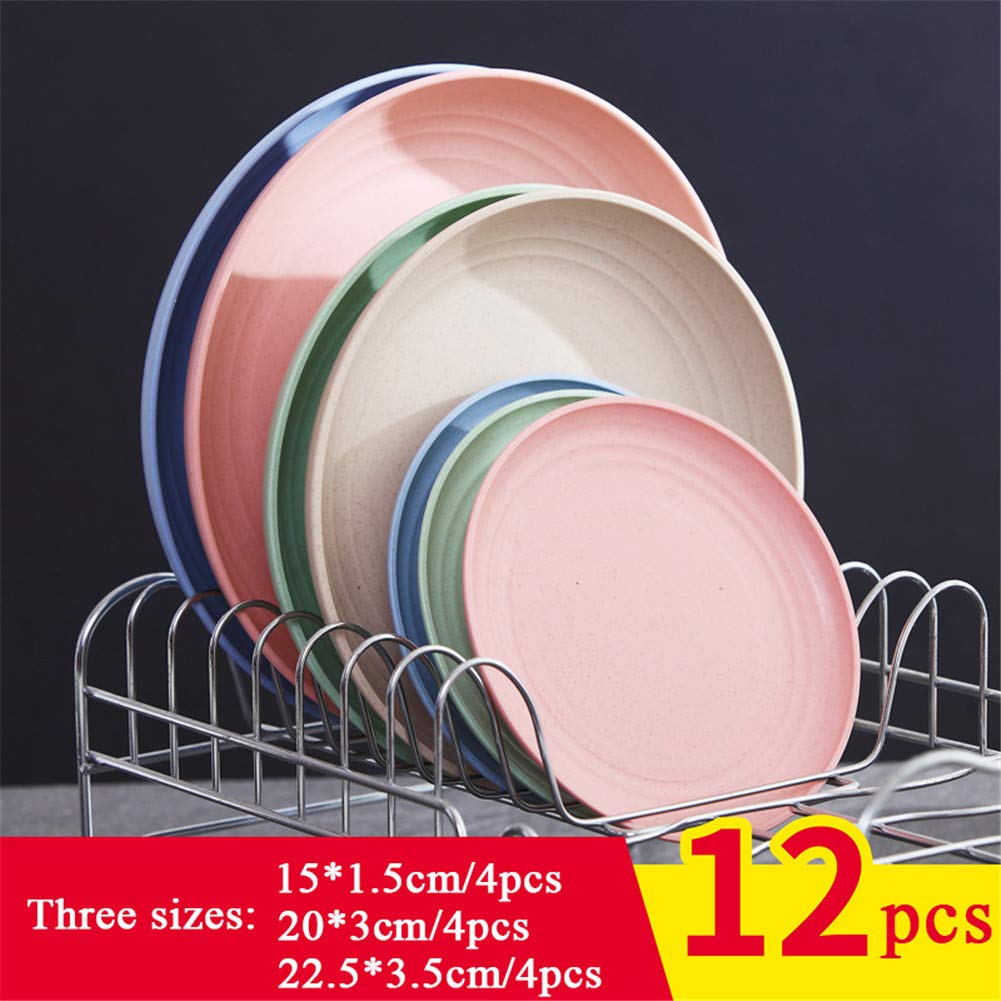 RemeeHi 12-Pack Wheat Straw Dinner Plates - Unbreakable, Microwave & Dishwasher Safe Eco-Friendly Plastic Plates for Parties, Picnics, and Everyday Use