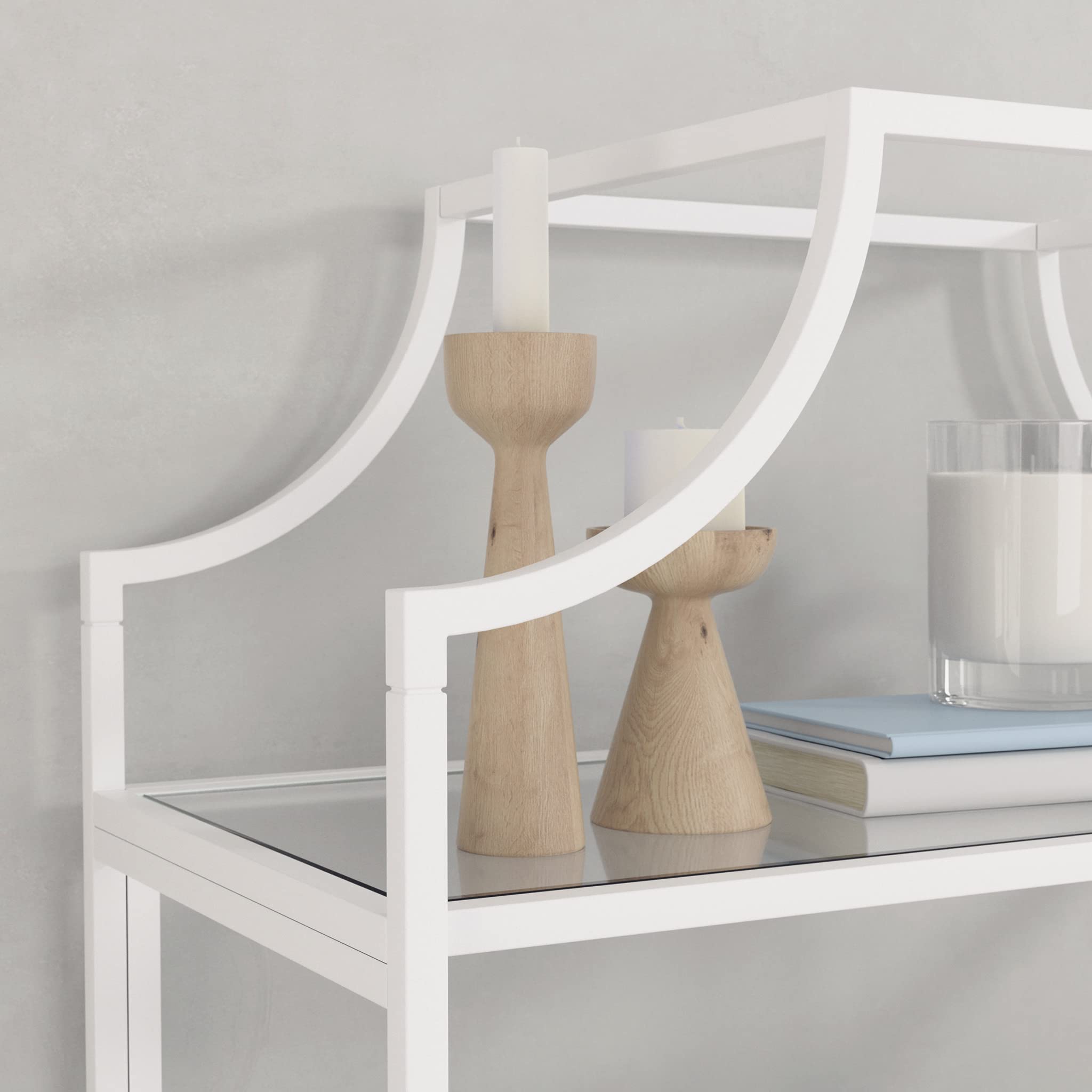 Sauder 5-Tier Modern Metal Bookcase with Glass Shelves - White | Multipurpose Storage Shelf for Living Room, Office & Bedroom | Stylish Bookshelf for Home Decor & Organization