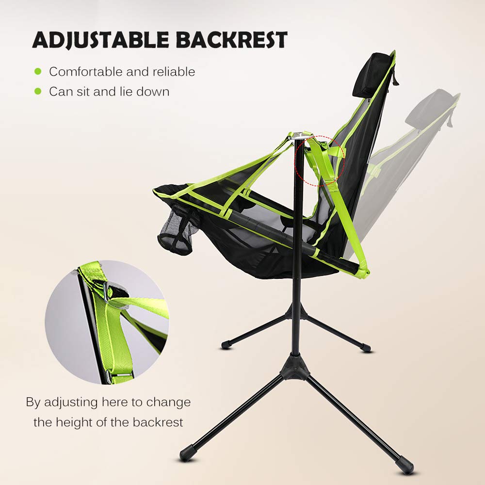 Ultralight Folding Reclining Camping Chair with Pillow - Portable Rocking Moon Chair for Outdoor, Beach, Picnic & Travel - Perfect for Camping, Fishing, Stargazing & Backyard Relaxation (Light Green)