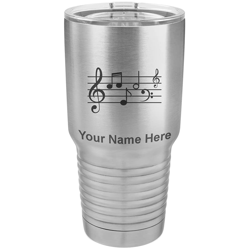 LaserGram 30oz Vacuum Insulated Stainless Steel Tumbler Mug with Music Staff Design - Personalized Engraving Included - Perfect for Coffee, Tea & Cold Drinks at Home, Office or Travel