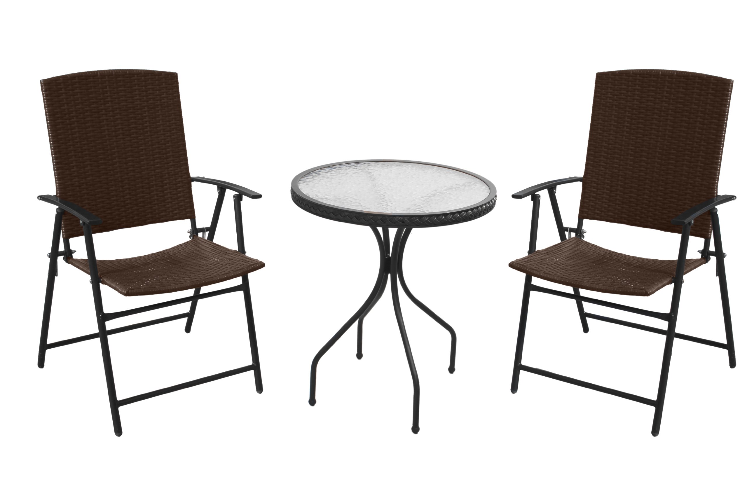 Hiland AW-085 3-Piece Woven Brown Rattan Patio Furniture Set - Perfect for Outdoor Garden, Poolside, and Backyard Relaxation