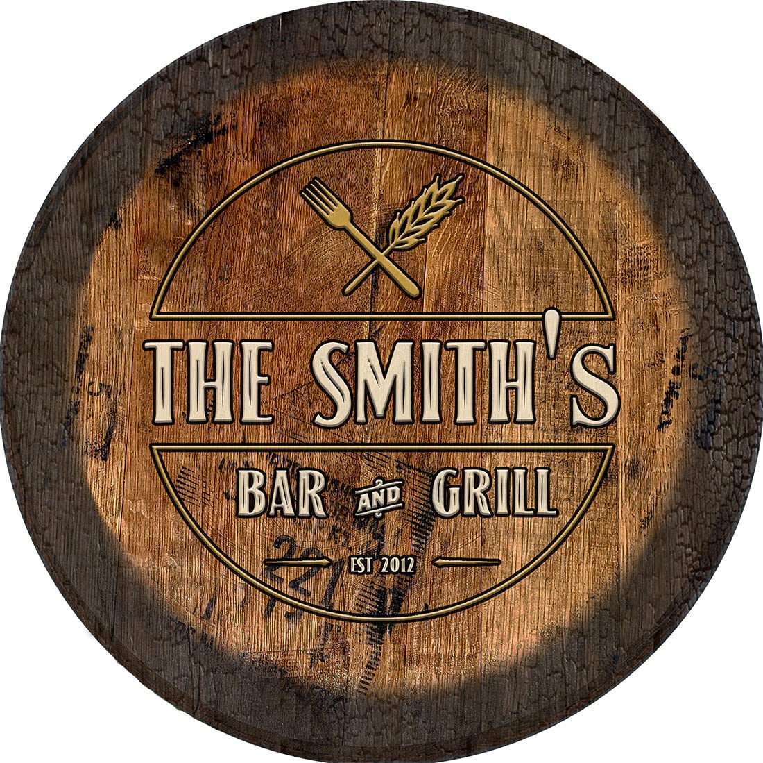 PS Prints Large Oak Whiskey Barrel Lid Wall Decor - Rustic Kitchen Bar & Grill Sign - Perfect for Home, Pub, Restaurant, and Man Cave Decor