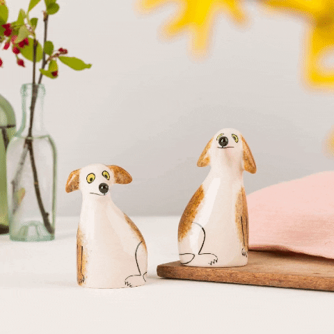 Handmade Ceramic Scruffy Dog Salt and Pepper Shakers Set - Cute Animal Kitchen Seasoning Dispensers for Dining Table, Restaurant, and Home Decor
