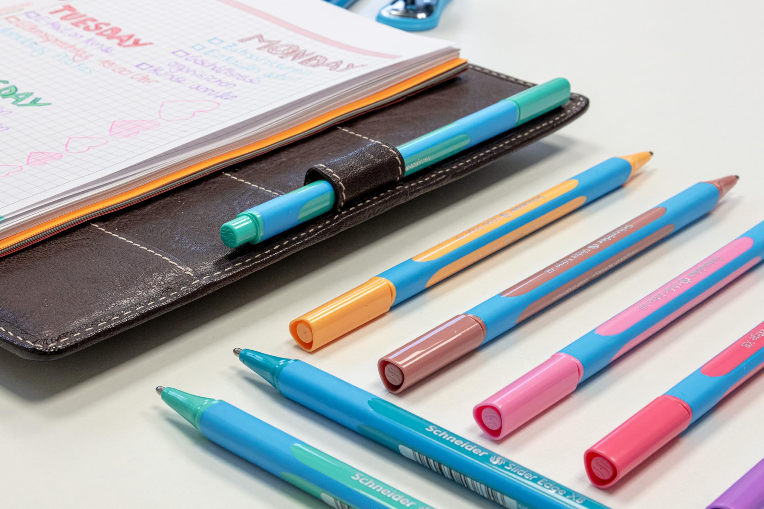 Schneider Slider Edge Pastel XB Extra Broad Ballpoint Pen - 1.4mm Tip, Light Blue Barrel with Blush Ink - Pack of 10 Pens (152236) - Perfect for Office, School, Note Taking & Gift Giving