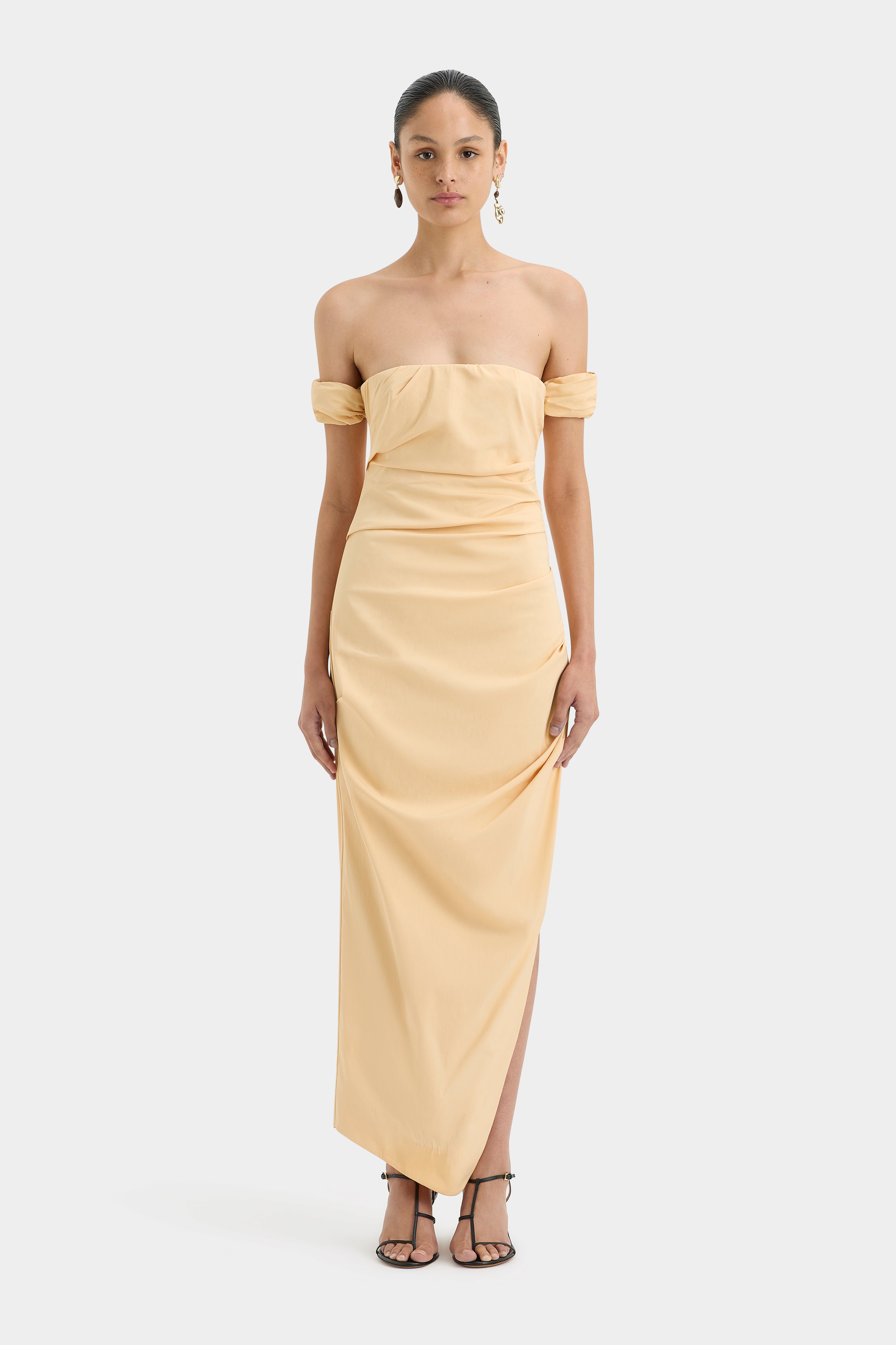 Elegant Carmen Draped Gown - Women's Formal Evening Dress for Prom, Wedding & Special Occasions