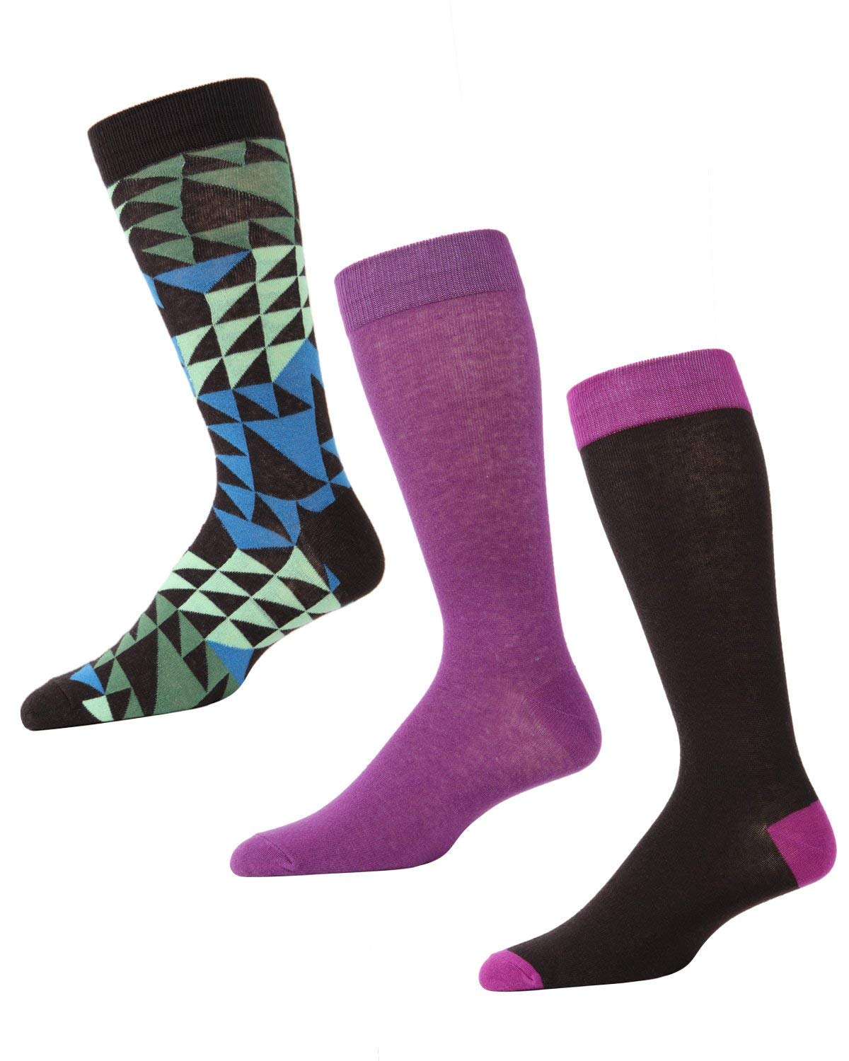 MeMoi Men's 3-Pack Asymmetrical Cotton Blend Crew Socks - Comfortable Casual & Athletic Socks for Everyday Wear, Gym, Work & Outdoor Activities