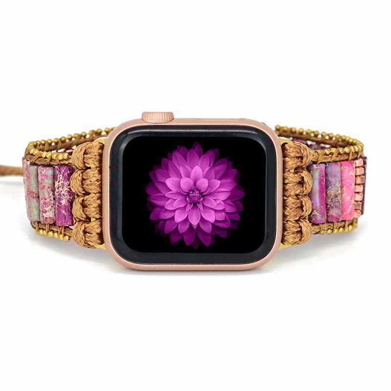 EverSnows Handmade Boho Natural Stone Bracelet Band for Apple Watch 38mm 40mm 41mm 42mm 44mm 45mm 49mm & Ultra - Compatible with iWatch SE, SE2, Series 8/7/6/5/4/3/2/1 - Stylish Unisex Accessory for Workouts, Yoga & Everyday Fashion