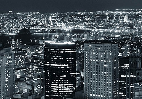 Artgeist Textured Canvas Wall Art - New York City Skyline Panorama Night View 53x18 in Framed Modern Painting for Living Room, Bedroom & Office Decor