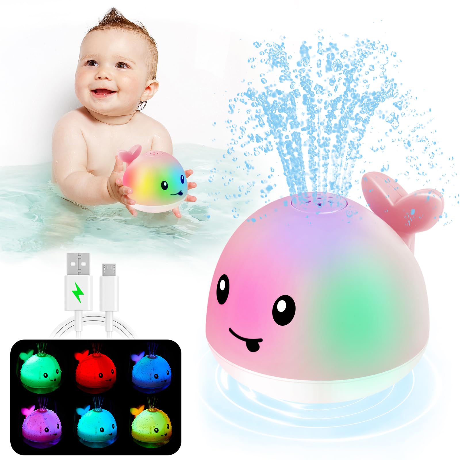 **Light Up Whale Bath Toy Sprinkler for Toddlers & Kids Ages 3+ | Fun Baby Bath Toys with Fountain Water Spray | Perfect for Bathtime, Baby Showers, Easter Baskets & Birthday Gifts**