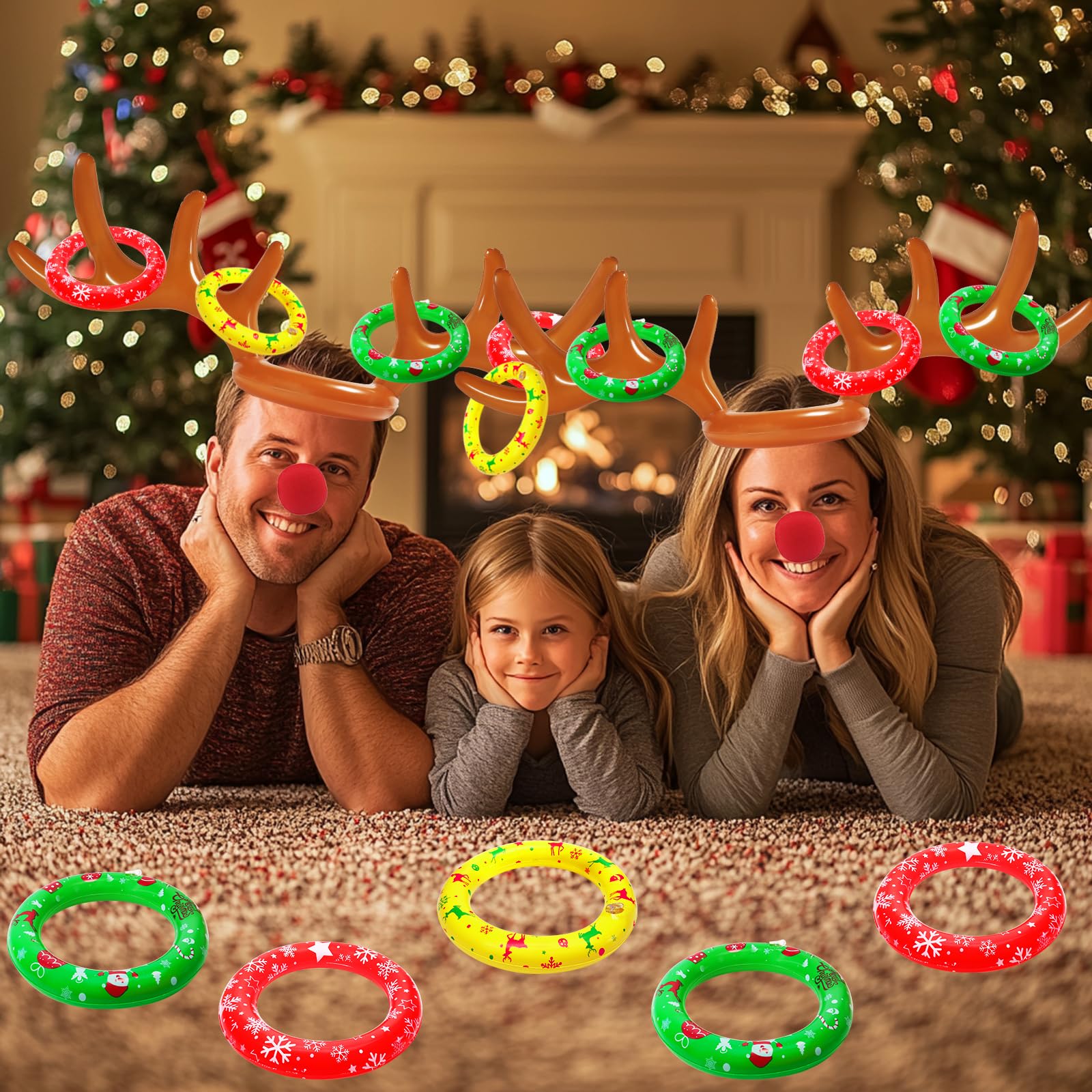Fun Inflatable Reindeer Antler Ring Toss Game Set - Christmas Party Games for Family & Friends, Holiday Indoor/Outdoor Activities for Kids & Adults - Perfect for Xmas Gatherings, Office Parties & Festive Events