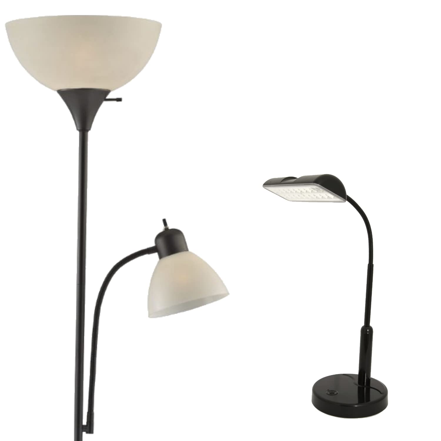 LIGHTACCENTS Susan Black Floor Lamp with Battery Operated Desk Lamp Set - Modern Lighting Combo for Living Room, Bedroom & Office Workspace