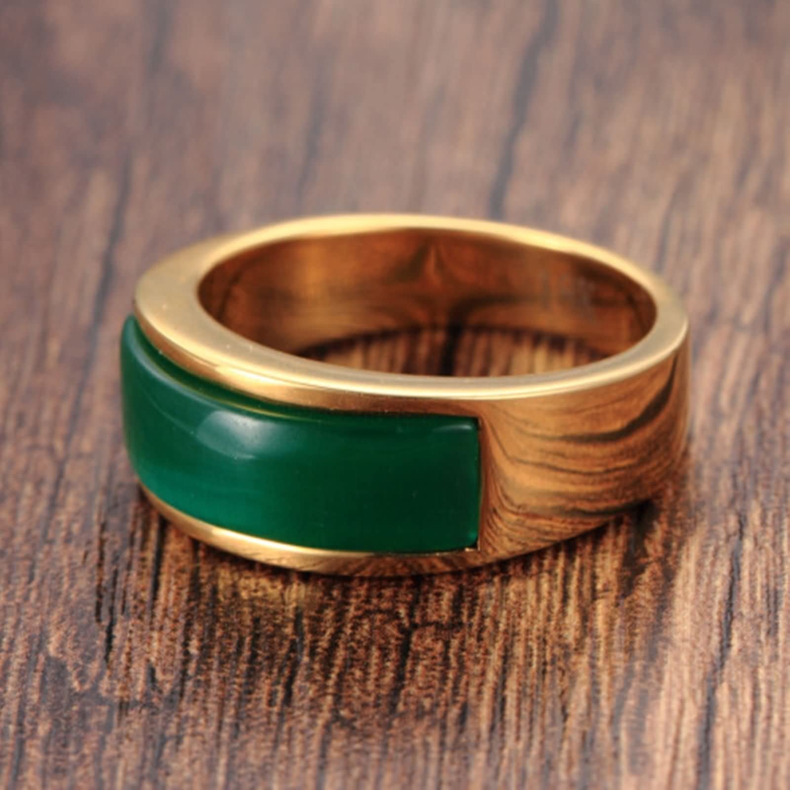 Gothic Men's Ring - Green Cat Eye Stone Engagement & Wedding Band in Stainless Steel Gold - Perfect for Gothic Weddings, Alternative Fashion & Unique Gifts