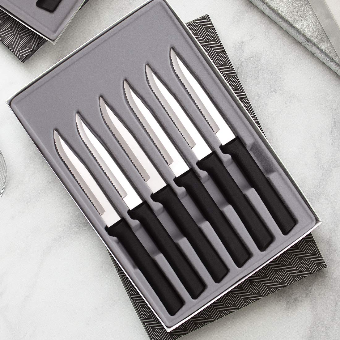 Premium Rada Cutlery 6-Piece Serrated Steak Knife Set with Black Handles - 2 Pack | Perfect for Steak Dinners, BBQ Parties & Wedding Gifts | Dishwasher Safe Kitchen Cutlery