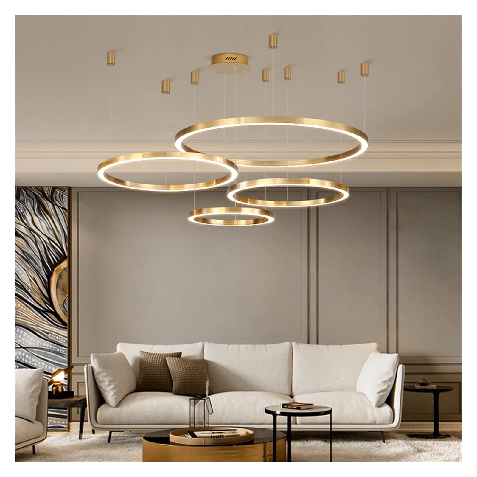 Modern LED Ceiling Pendant Light - Gold Round Aluminum Chandelier for Living Room, Bedroom, Hotel & Restaurant Decor - Energy Efficient Dimmable Lighting Fixture for Elegant Home & Commercial Spaces