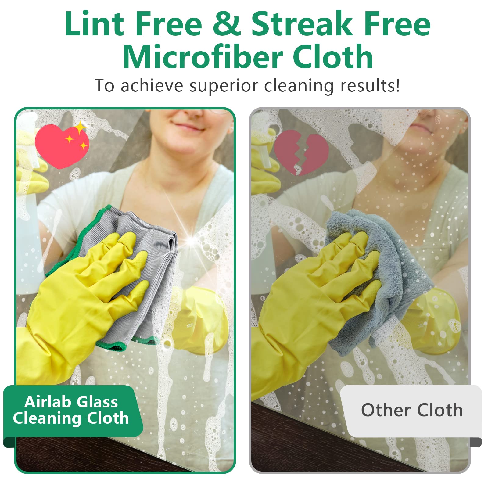 Airlab 6-Pack Magic Glass Cleaning Cloths - Double-Sided Lint-Free Microfiber Towels for Streak-Free Cleaning | Perfect for Wine Glasses, Windows, Mirrors, Dishes & Kitchen Surfaces (30x30cm) - Ideal for Home, Office & Car Cleaning