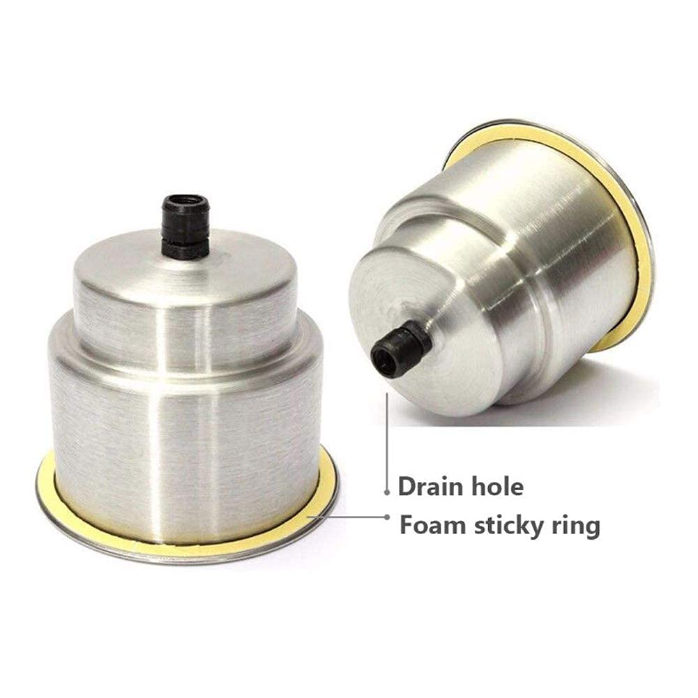 Stainless Steel Cup Holder Inserts (2 Pack) - Brushed Bottle Holders with Drain for Marine Boat, Yacht, Truck, RV & Car Seat - Perfect for Road Trips, Boating & Outdoor Adventures