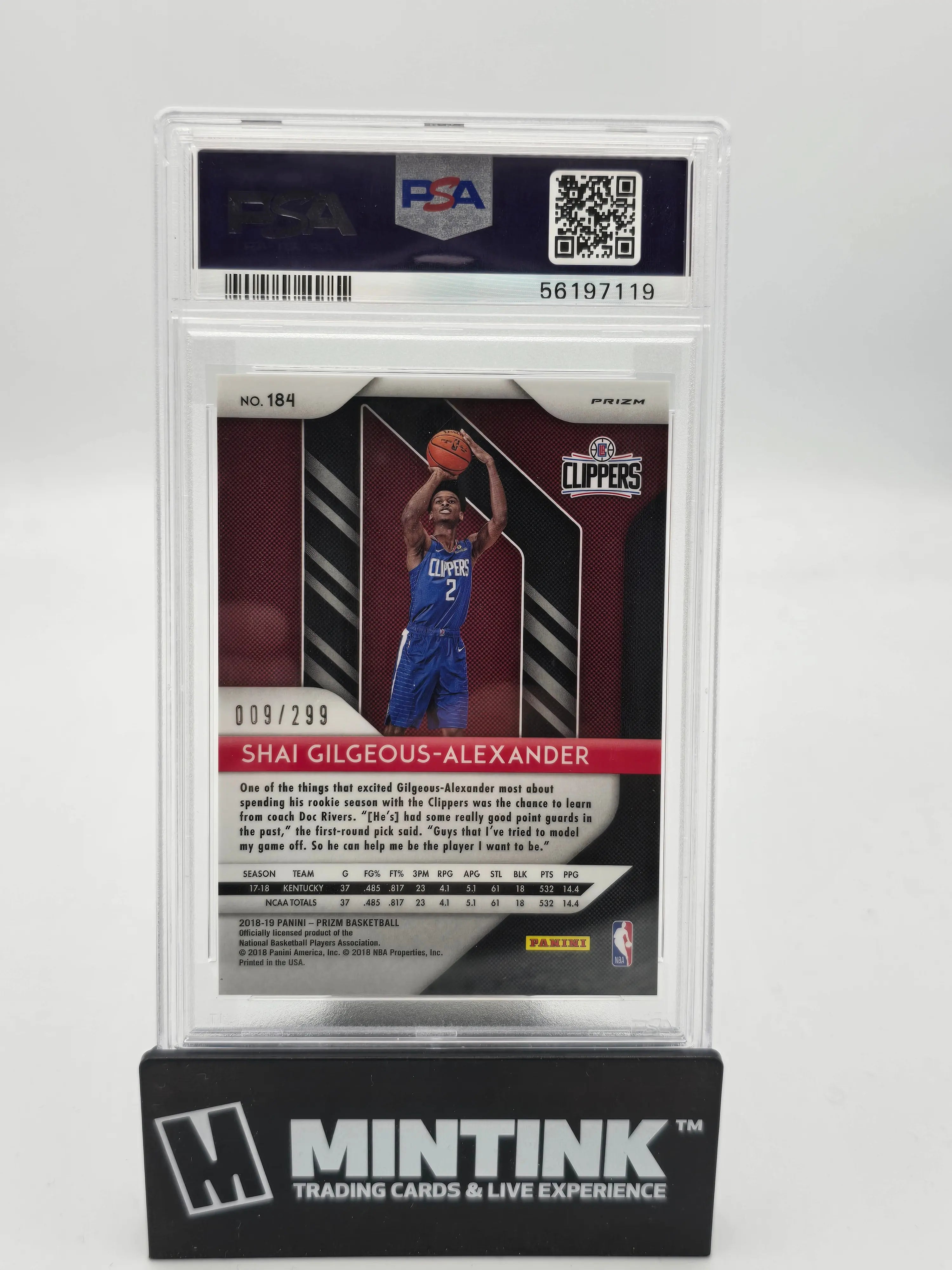 2018 Panini Prizm Shai Gilgeous-Alexander Rookie Card Red Prizm PSA 10 Gem Mint #/299 - Basketball Collectible for Investors & Fans