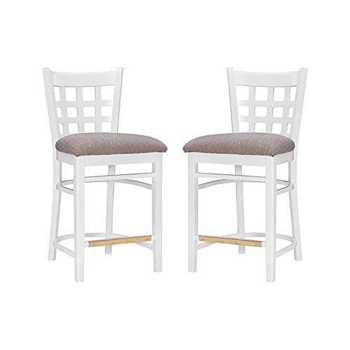 Riverbay Furniture Set of 2 White Beech Wood Counter Stools with Upholstered Seats - Perfect for Kitchen Islands, Breakfast Bars & Home Decor