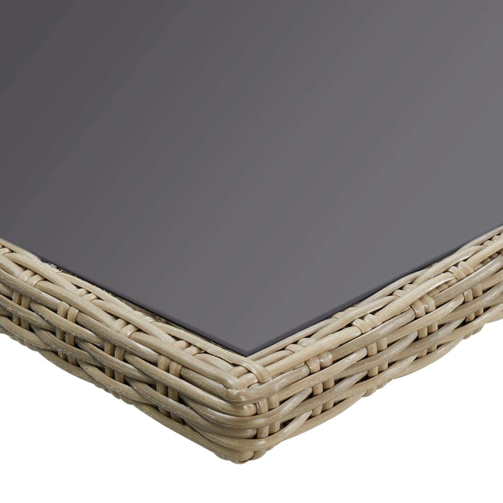 Outdoor Dining Table with Glass Top & Poly Rattan Frame, 78.7
