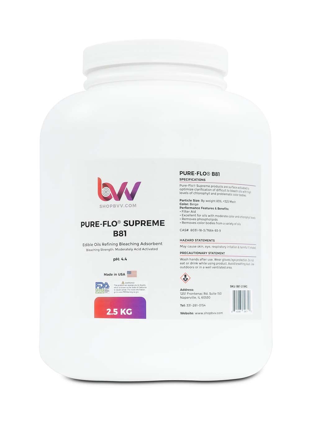 BVV Pure-Flo B81 Supreme Activated Bleaching Clay for Edible Oil Refining - 25kg Bulk (25kg) | Food Grade Decolorizing Bentonite for Cooking Oil, Vegetable Oil & Biodiesel Purification | Industrial & Commercial Use