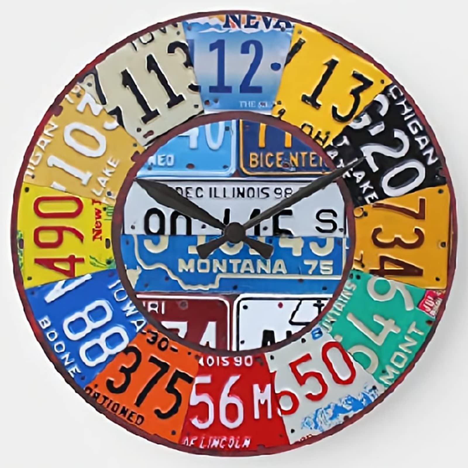 Vintage Wooden Car License Plate Wall Clock - 10 Inch Silent Battery Operated Round Wall Decor | Perfect for Bedroom, Living Room & Office Decoration | Unique Gift Idea for Car Lovers